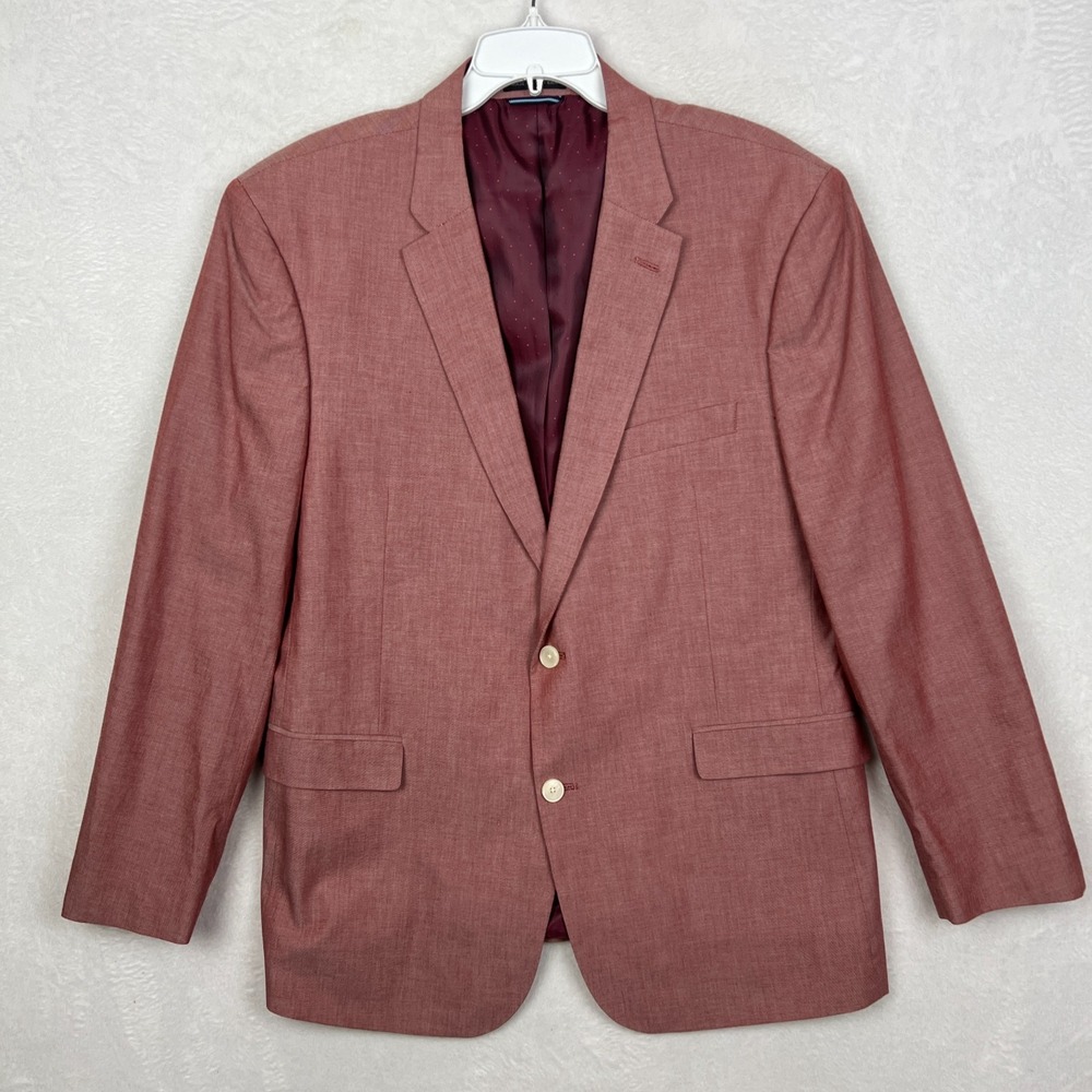 Tommy Hilfiger Pink Blazer Mens 46R Suit Jacket Cotton Salmon Sport Coat Red